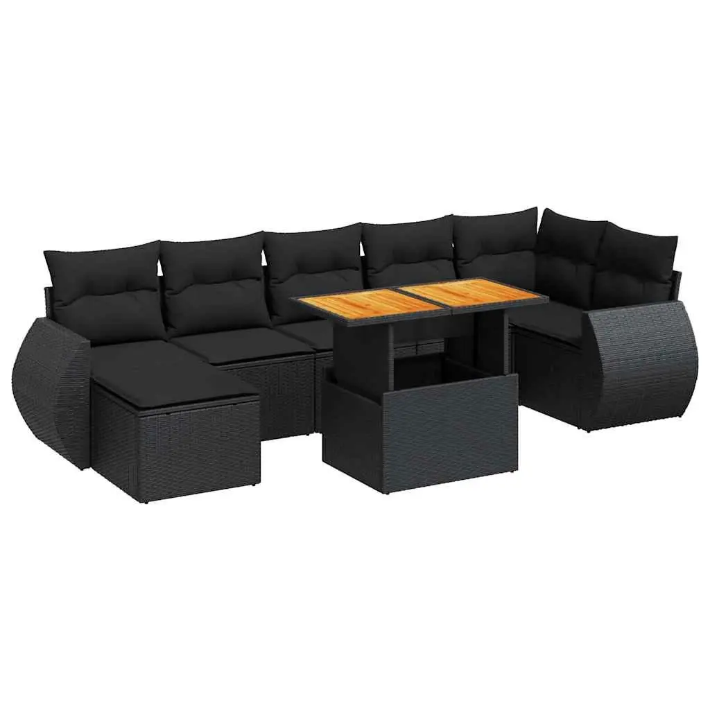 Garden Sofa Set Modular Sectional 8 Piece Black PE Rattan Outdoor Furniture