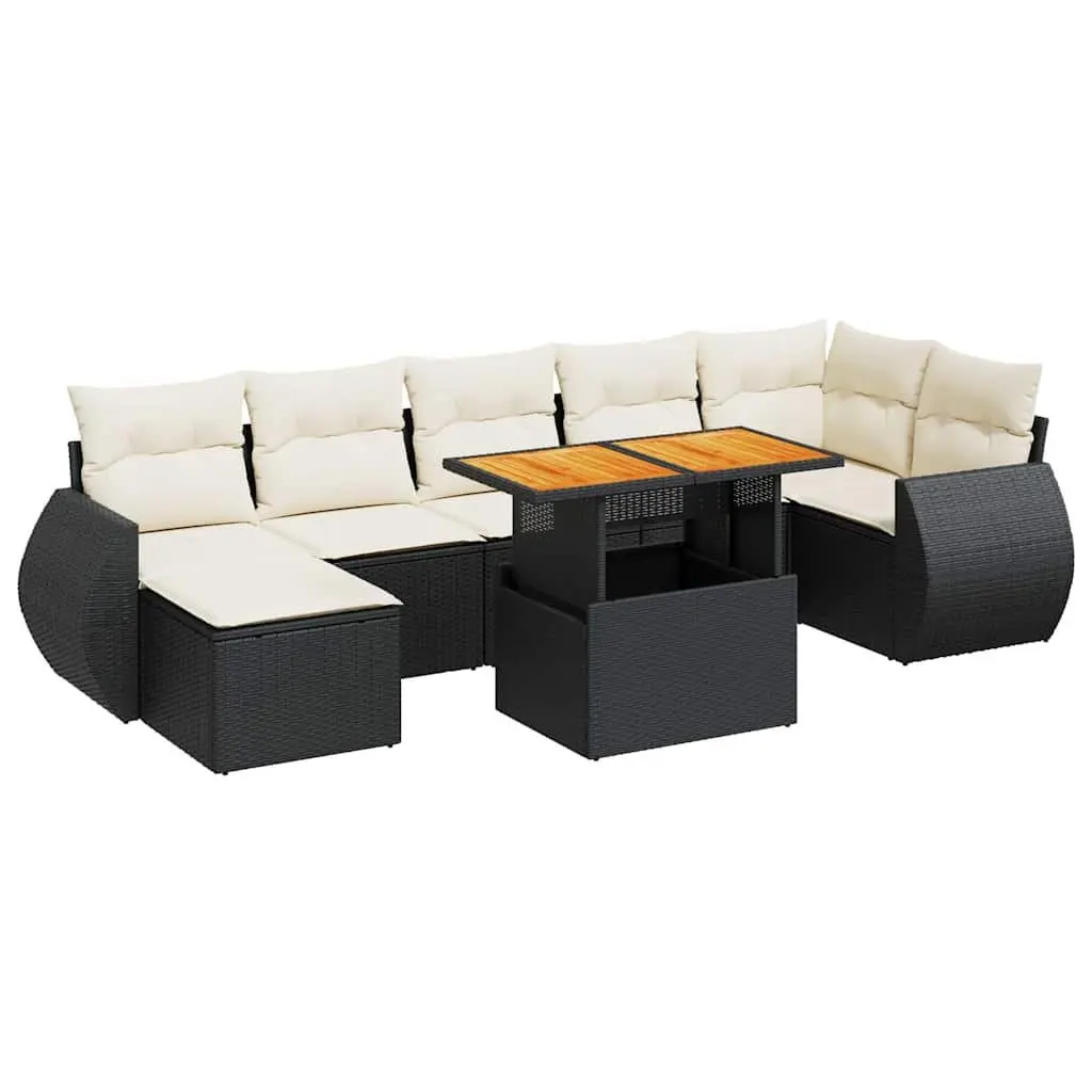 Garden Sofa Set 8 Piece Outdoor Furniture Black Poly Rattan Patio Sectional