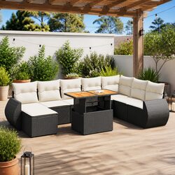 Garden Sofa Set 9 Piece Outdoor Furniture Black Poly Rattan Patio Sectional