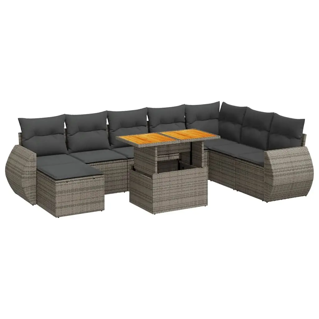 Garden Sofa Set 9 Piece Outdoor Furniture Grey Poly Rattan Modular Patio Seating