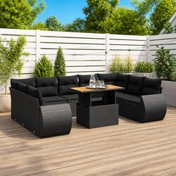 Garden Sofa Set 10 Piece Outdoor Furniture Patio Black Poly Rattan Modular