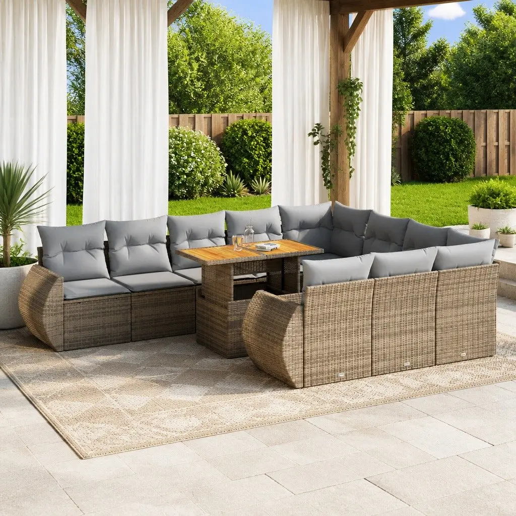 Garden Sofa Set 11 Piece Outdoor Furniture Patio Lounge Beige Poly Rattan