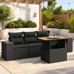 Garden Sofa Set 5 Piece Outdoor Furniture Black Poly Rattan Modular Patio Lounge
