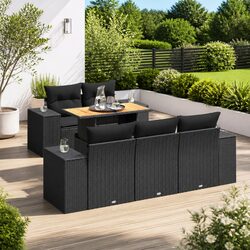 Garden Sofa Set 6 Piece Outdoor Furniture Patio Lounge Black Rattan Modular