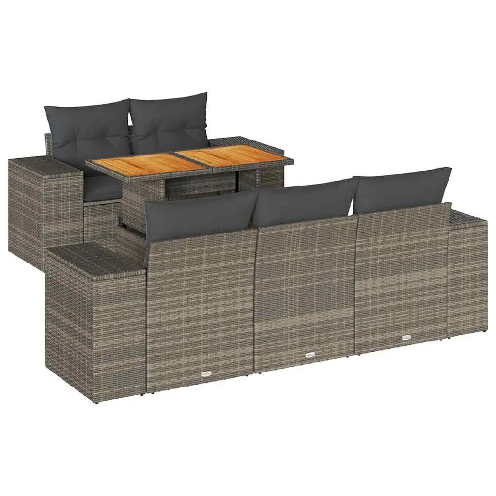 6 Piece Garden Sofa Set Grey Outdoor Furniture Patio Seating Poly Rattan with