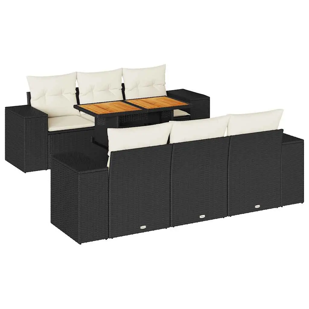 Garden Sofa Set 7 Piece Outdoor Furniture Patio Black Poly Rattan Modular