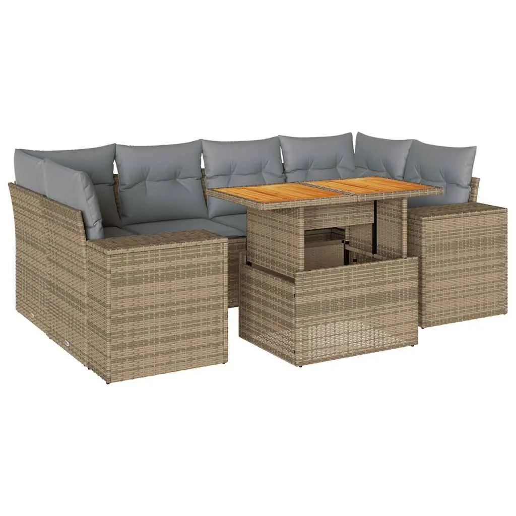 Garden Sofa Set 7 Piece Outdoor Furniture Patio Beige Poly Rattan Modular
