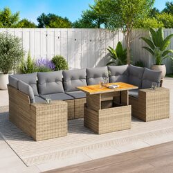 Garden Sofa Set 8 Piece Outdoor Furniture Beige Rattan Patio Lounge with