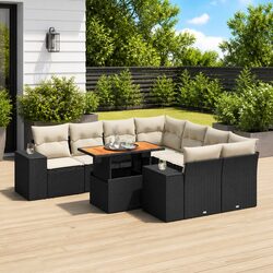 Garden Sofa Set 9 Piece Outdoor Furniture Patio Sectional with Storage Black