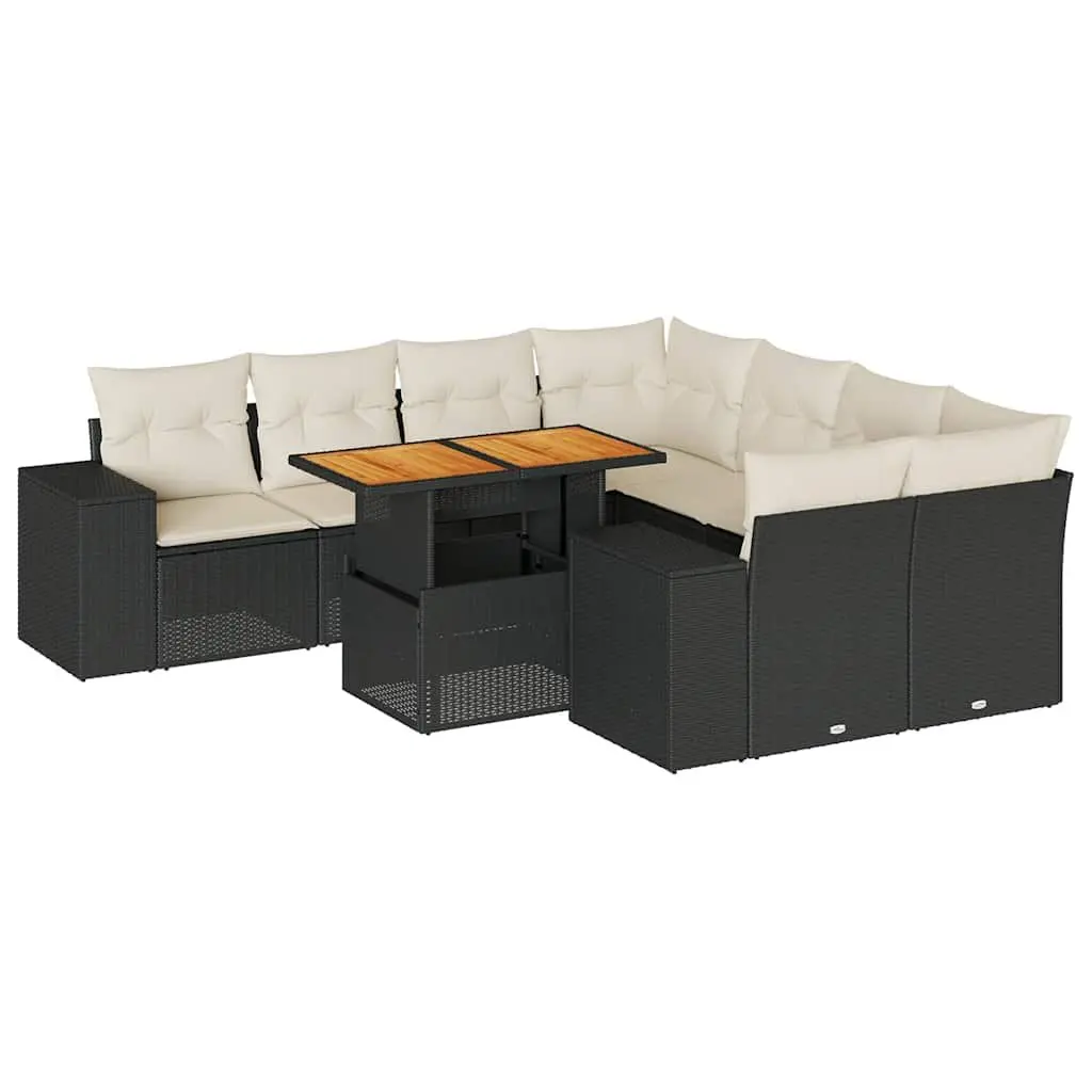 Garden Sofa Set 9 Piece Outdoor Furniture Patio Sectional with Storage Black