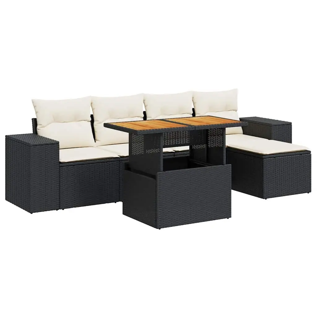 Outdoor Furniture Set Modular Black PE Rattan Garden Sofa 6 Piece Adjustable Table with Storage