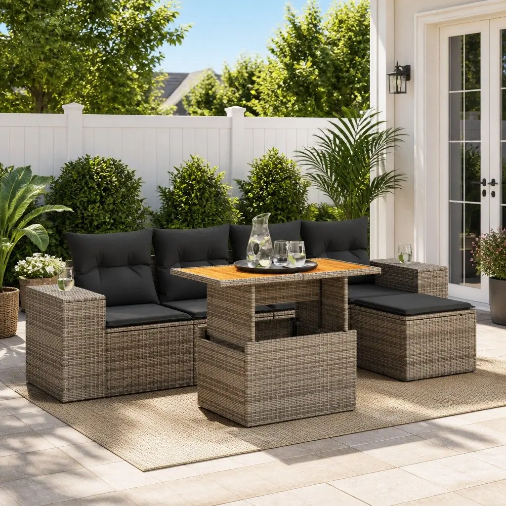 Garden Sofa Set 6 Piece Outdoor Furniture Patio Grey Poly Rattan Modular with