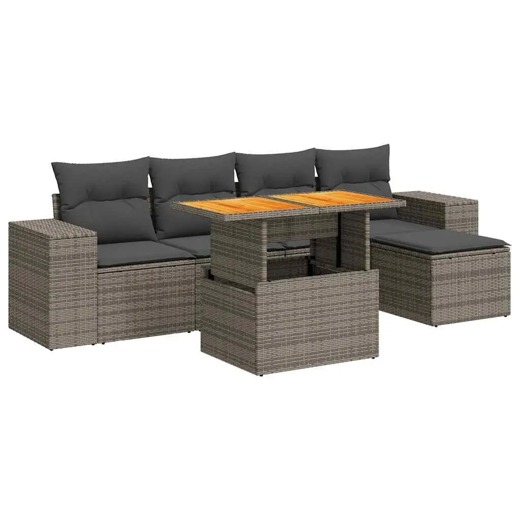 Garden Sofa Set 6 Piece Outdoor Furniture Patio Grey Poly Rattan Modular with