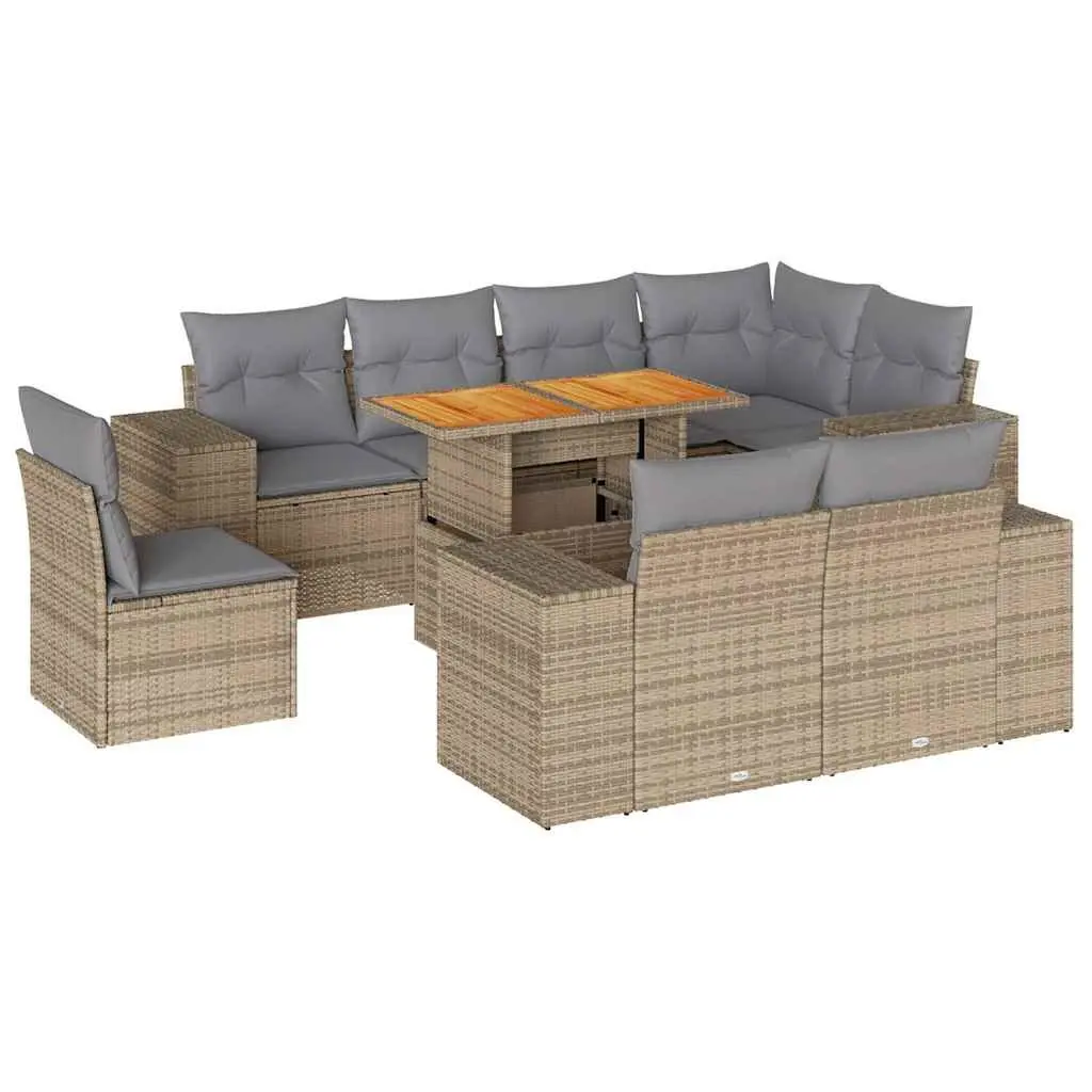 Garden Sofa Set 9 Piece Outdoor Furniture Patio Beige Poly Rattan Modular