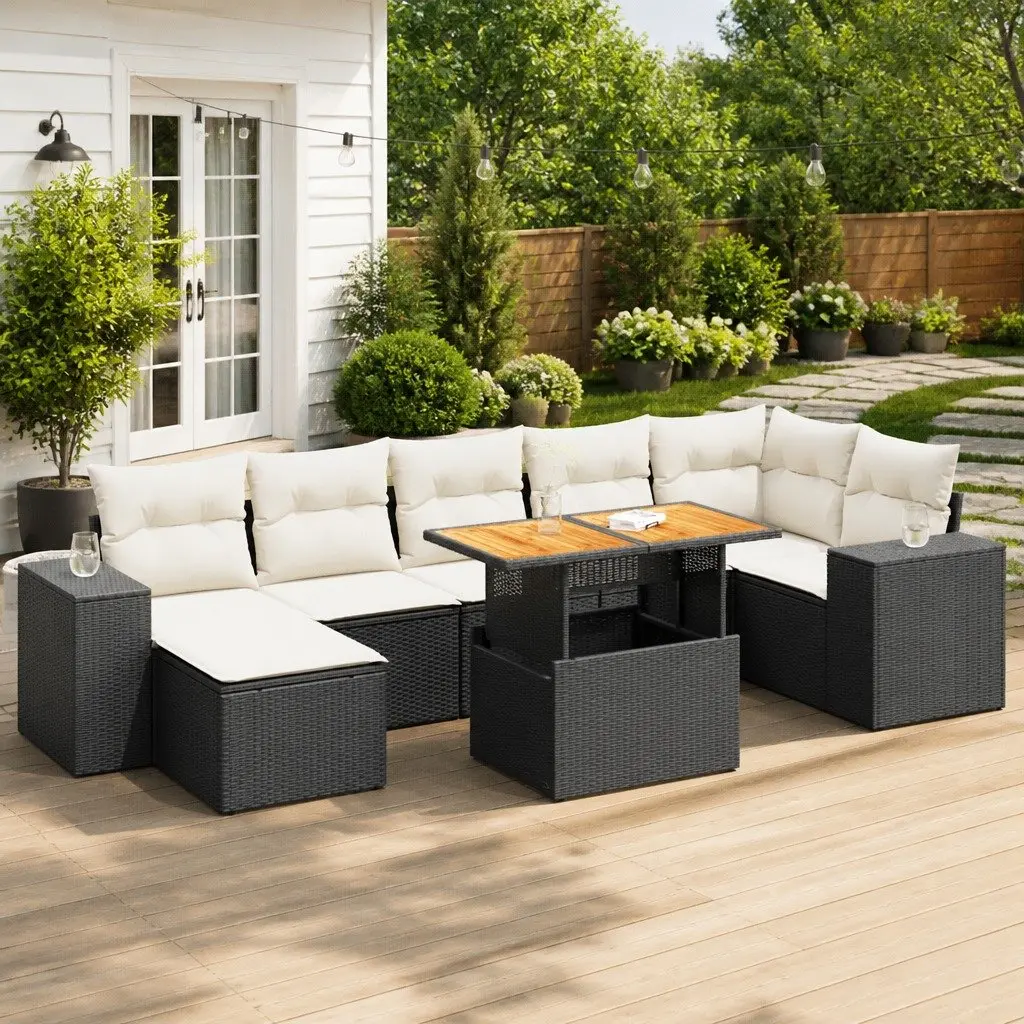 Garden Sofa Set 8 Piece Outdoor Furniture Patio Lounge Black Poly Rattan Modular