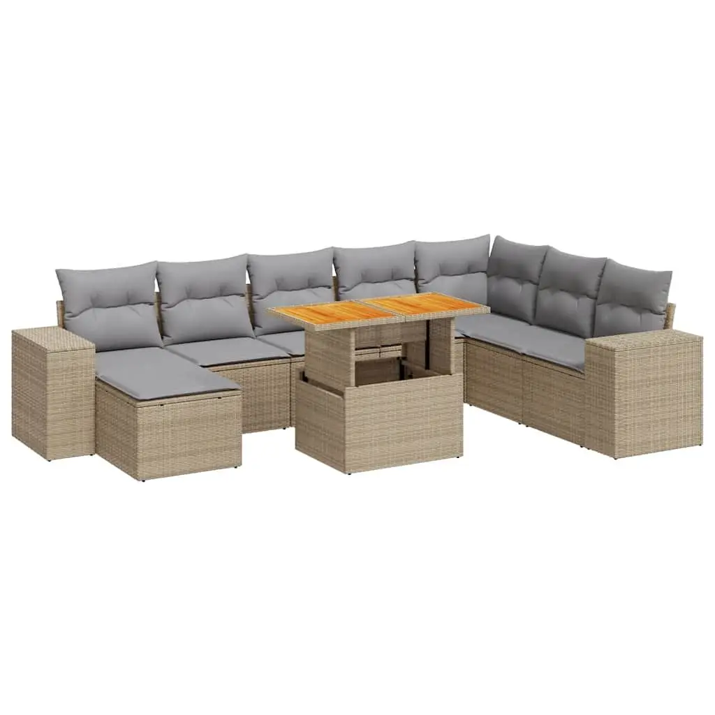 Garden Sofa Set 9 Piece Outdoor Patio Furniture Grey with Cushions Storage