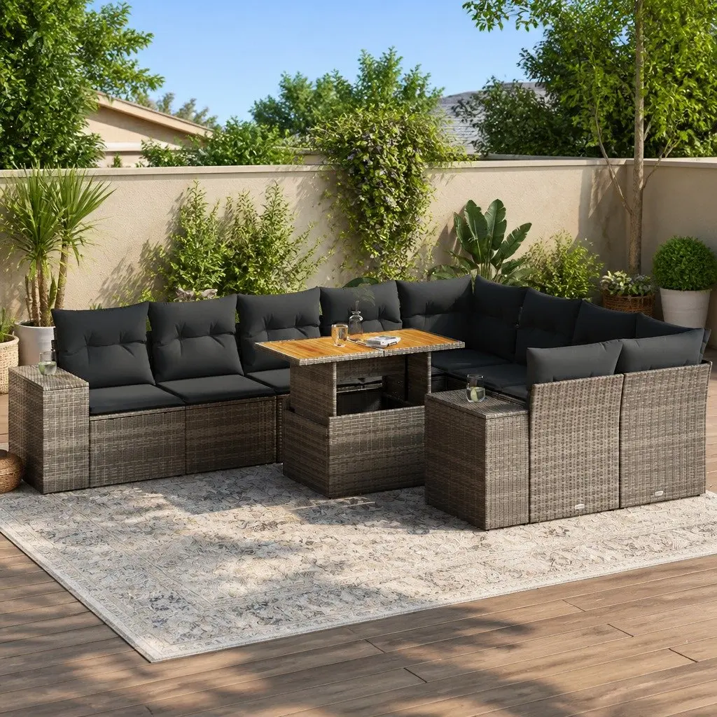 Garden Sofa Set 10 Piece Outdoor Furniture Grey Cushions Modular Patio Rattan