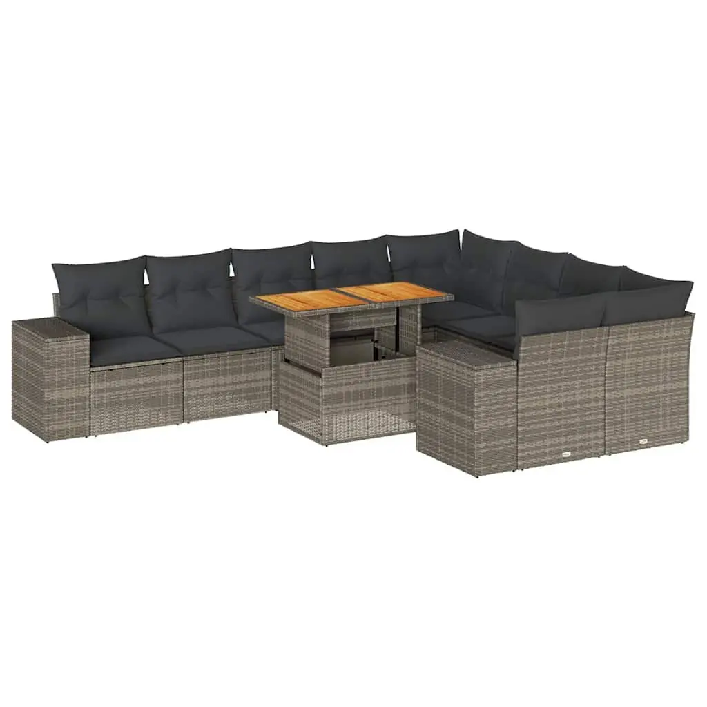 Garden Sofa Set 10 Piece Outdoor Furniture Grey Cushions Modular Patio Rattan
