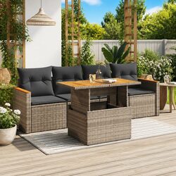 Outdoor Garden Sofa Set 5 Piece Grey Poly Rattan Patio Furniture with Cushions