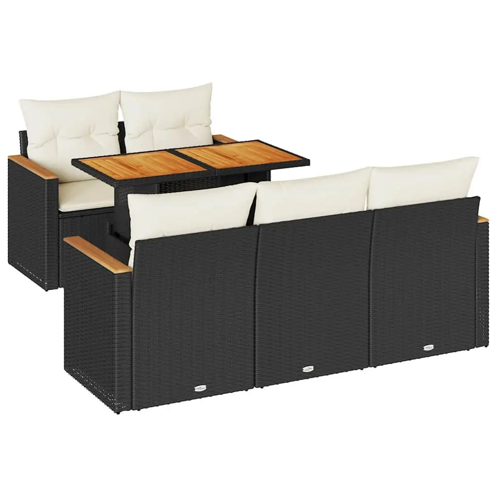 Garden Sofa Set 6 Piece Outdoor Furniture Black Rattan Patio Seating with