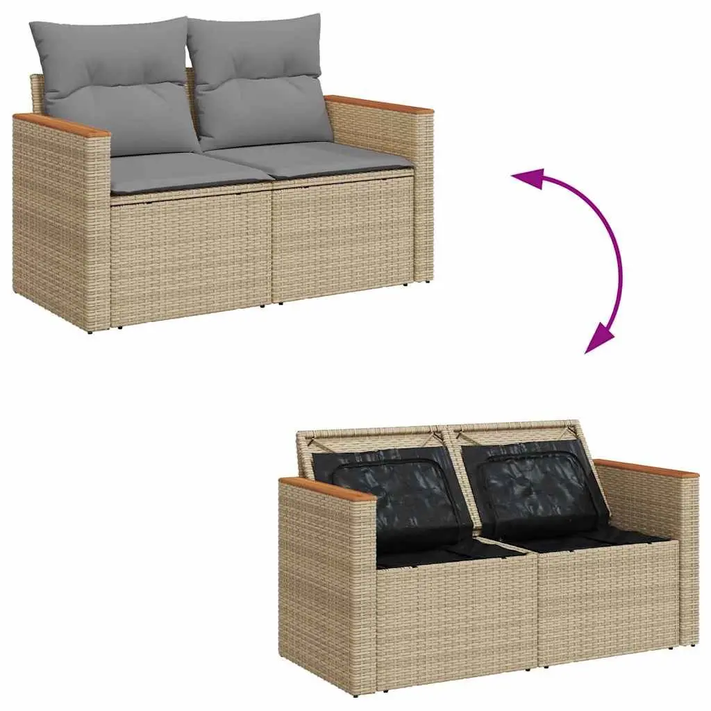 Garden Sofa Set 6 Piece Outdoor Furniture Beige Poly Rattan Modular Patio