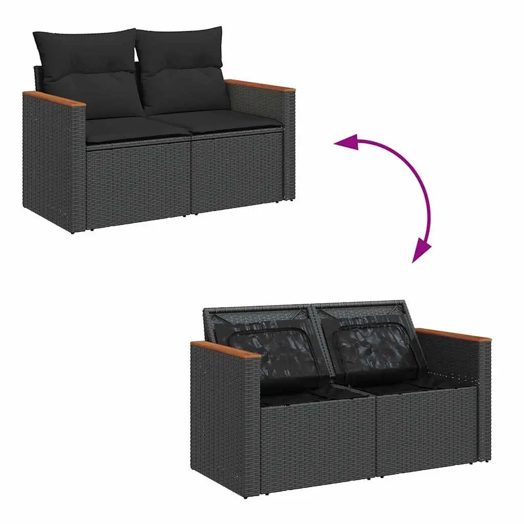 Garden Sofa Set 6 Piece Outdoor Furniture Black Poly Rattan Modular Patio