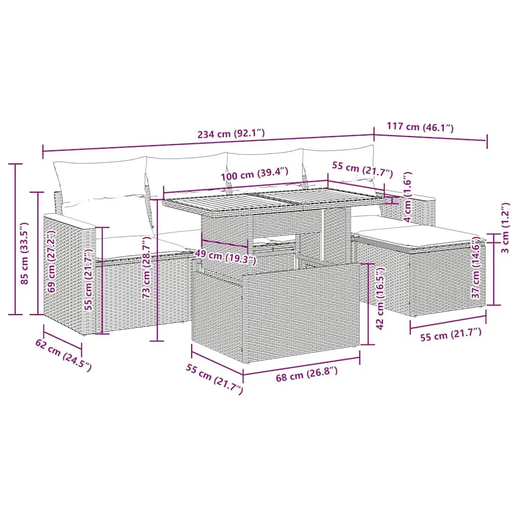 6 Piece Garden Sofa Set with Storage Grey PE Rattan Outdoor Furniture