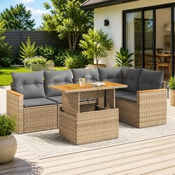 Garden Sofa Set 5 Piece Outdoor Furniture Beige Rattan Patio Lounge Seating