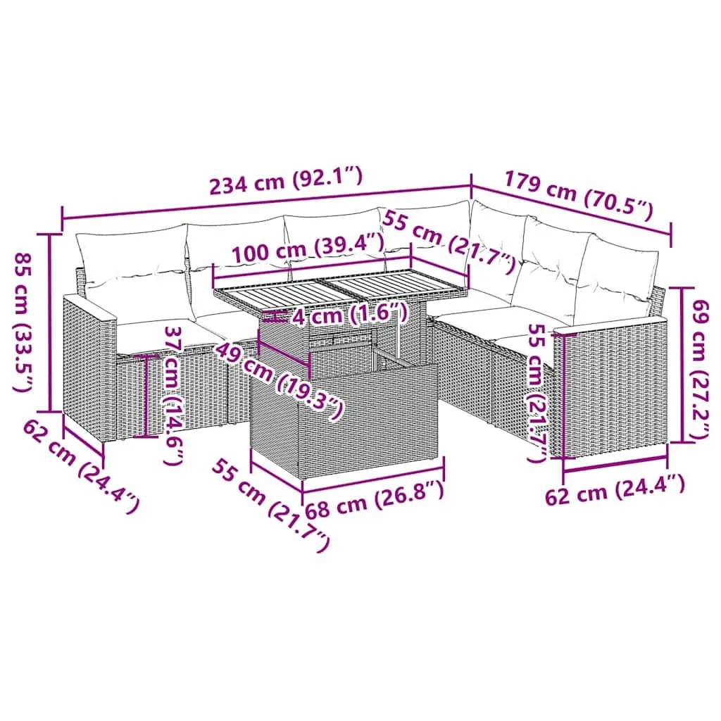 Modular Grey Rattan 7 Piece Outdoor Sofa Set with Storage and Removable Cushions