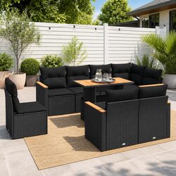 Garden Sofa Set 9 Piece Outdoor Furniture Black Poly Rattan Modular Patio Lounge