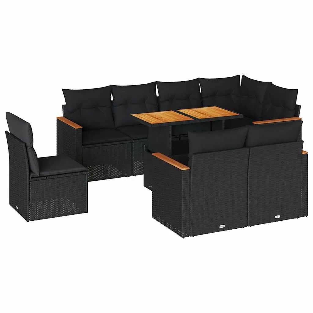 Garden Sofa Set 9 Piece Outdoor Furniture Black Poly Rattan Modular Patio Lounge