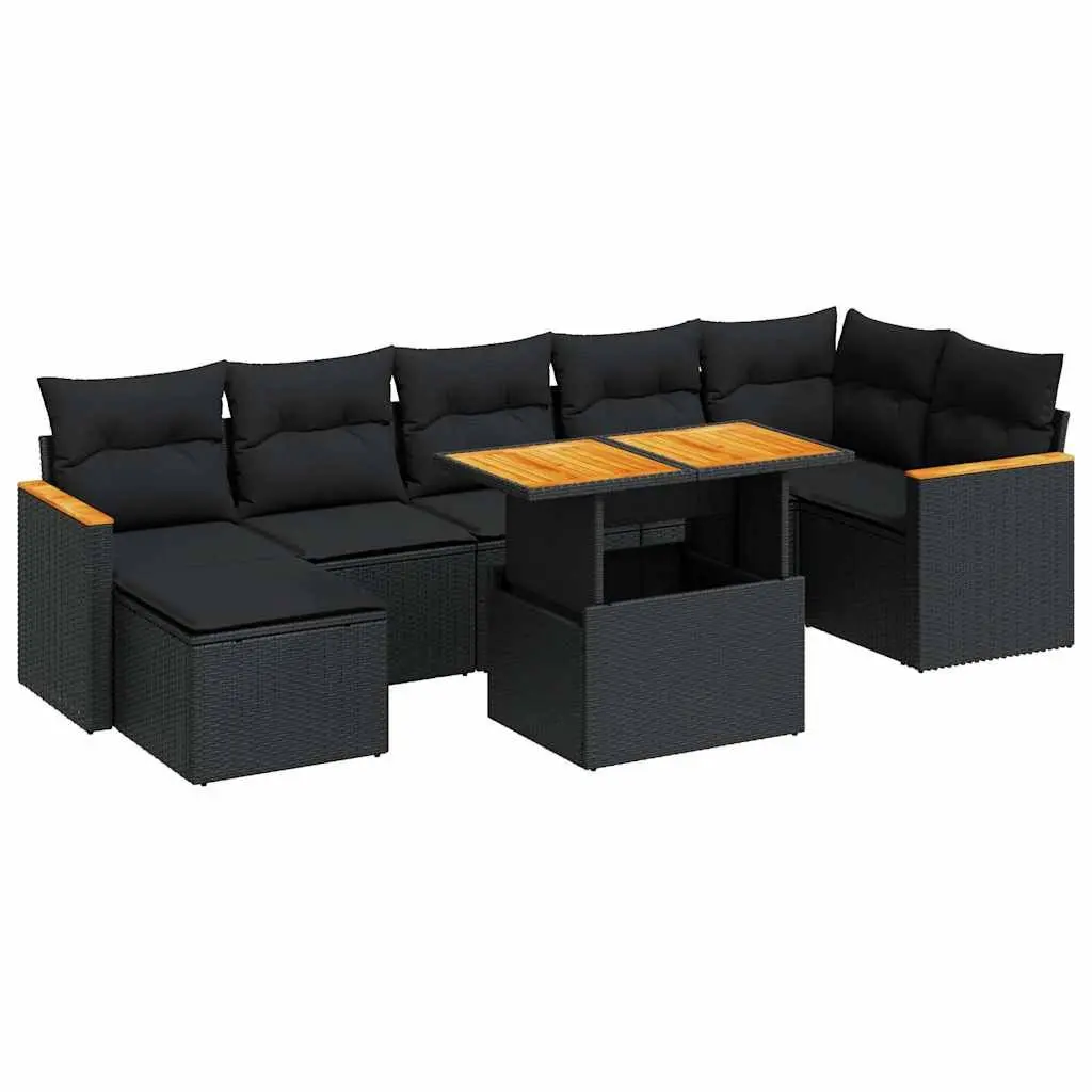 8 Piece Garden Sofa Set with Storage Cushions Black Outdoor Patio Furniture