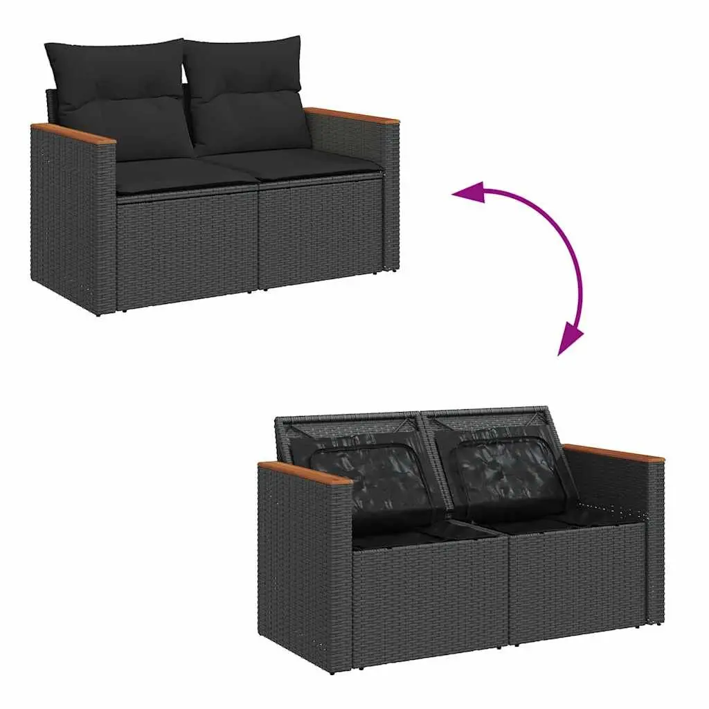 Outdoor Furniture Set Modular Black Poly Rattan 10 Piece with Cushions