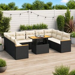 Friendly 10-Piece Black Garden Sofa Set with Cushions