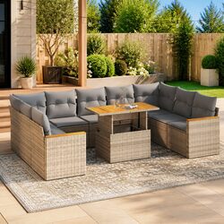 Friendly 10 Piece Beige Rattan Outdoor Sofa Set