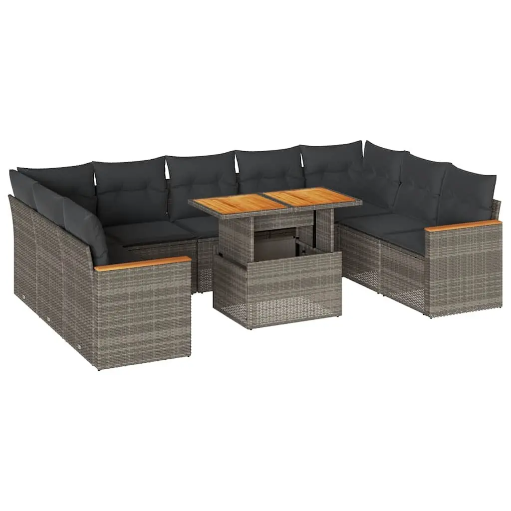 Modular Garden Sofa Set 10 Piece Grey Outdoor Furniture Lounge with Storage and Washable Cushions