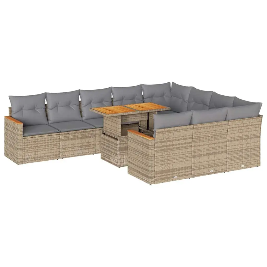 Garden Sofa Set 11 Piece Outdoor Furniture Beige Cushions Modular Patio Seating