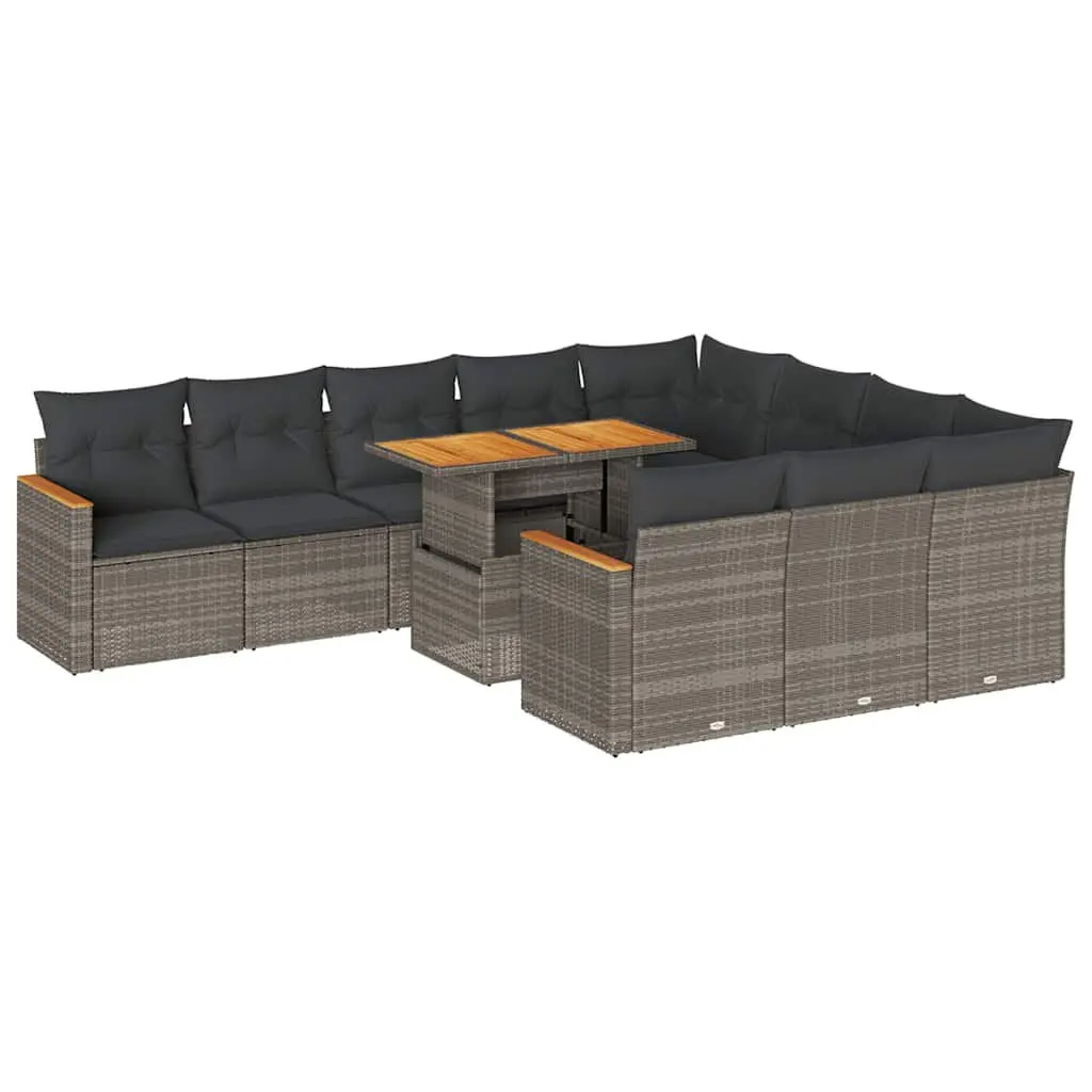 11 Piece Modular Garden Sofa Set Grey Poly Rattan Outdoor Furniture for Patio