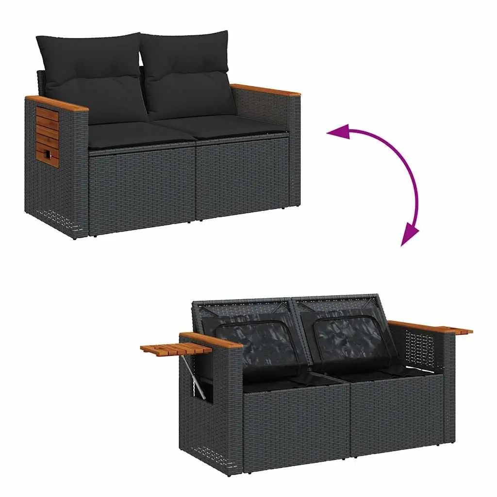Garden Sofa Set 6 Piece Outdoor Furniture Black Poly Rattan with Cushions