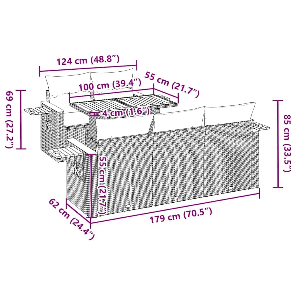 Modular Black Poly Rattan Garden Sofa Set 6 Piece Outdoor Furniture for Patio