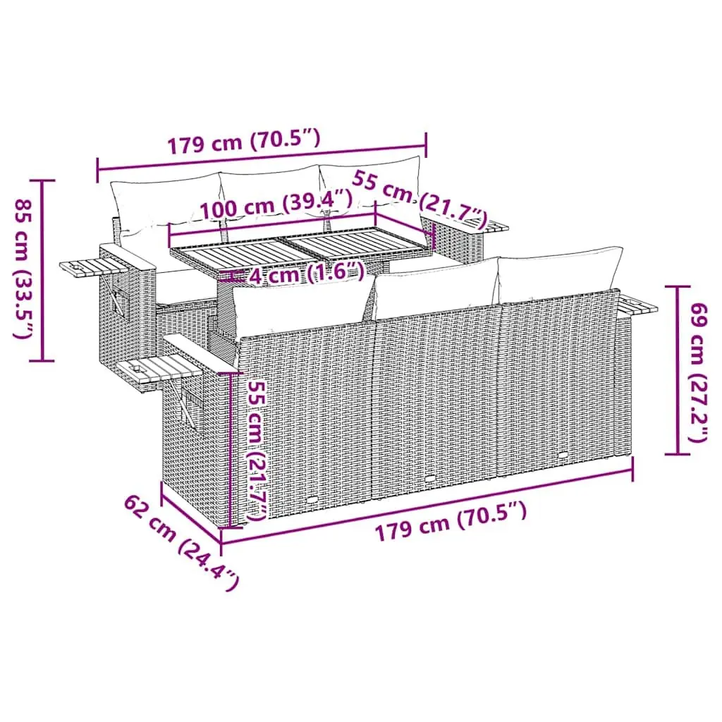 7 Piece Garden Sofa Set in Grey Poly Rattan