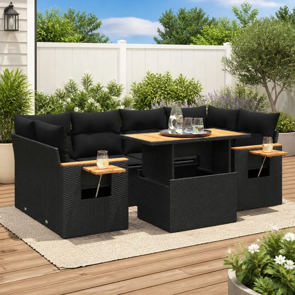 7-Piece Black Garden Sofa Set