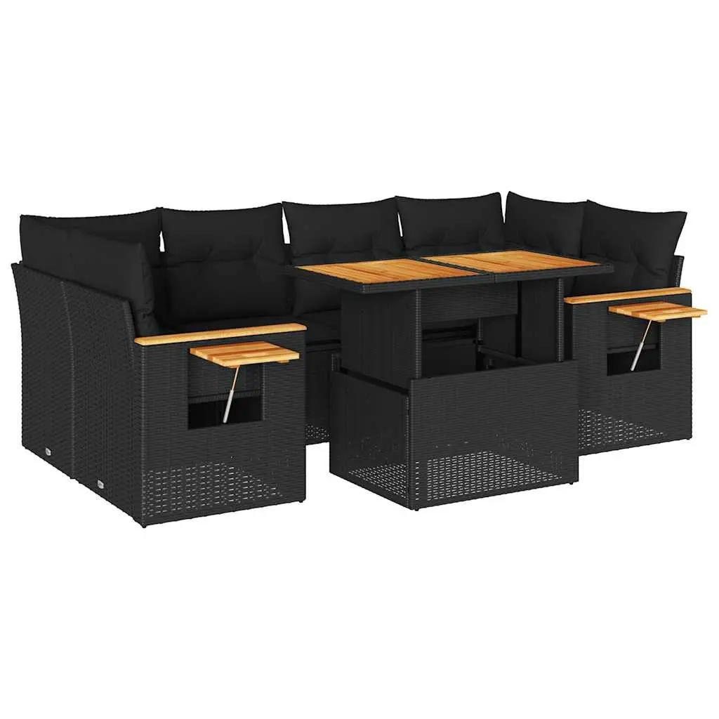 7-Piece Black Garden Sofa Set