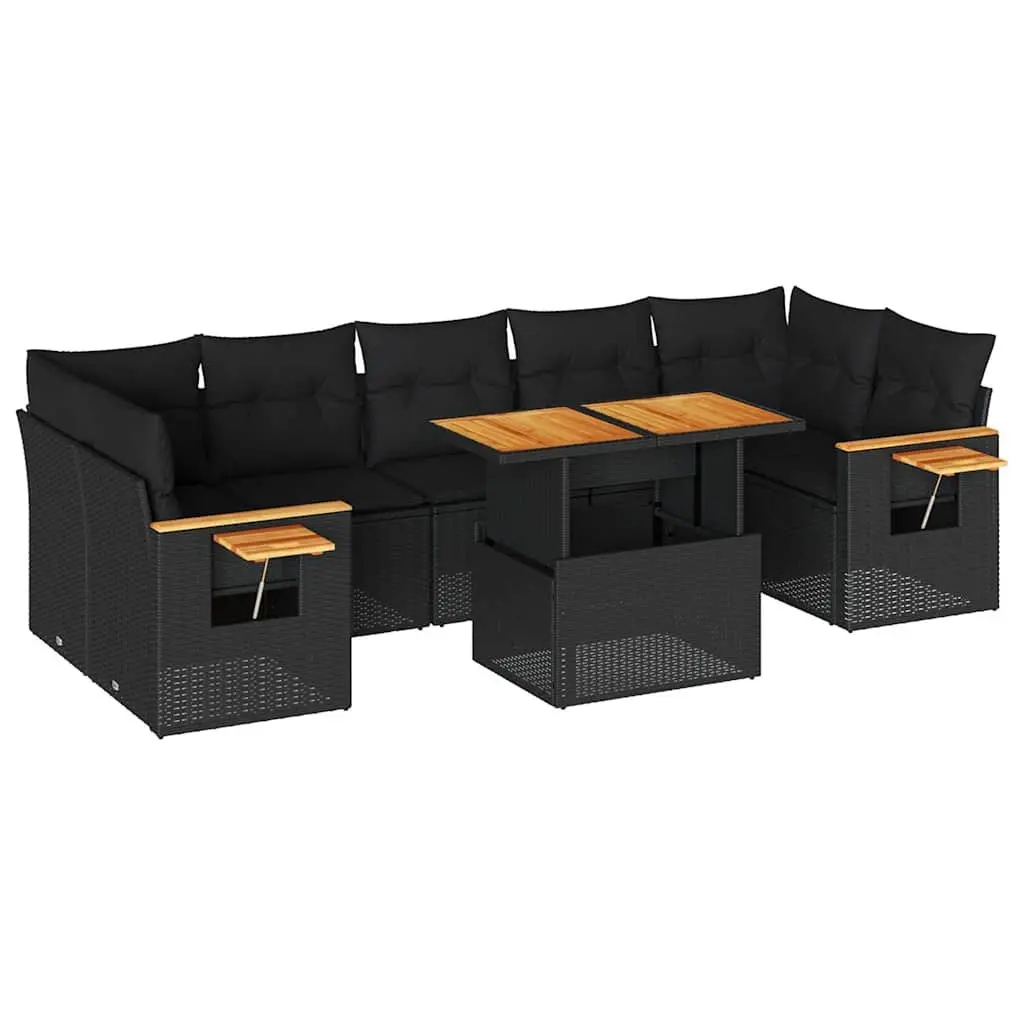 8 Piece Outdoor Garden Sofa Set Black Poly Rattan Patio Furniture with Storage