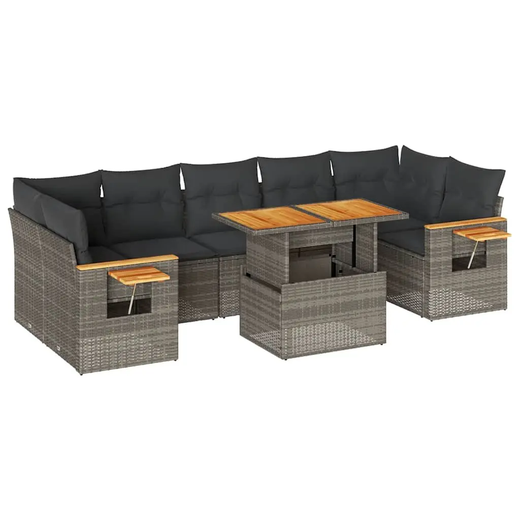 Garden Sofa Set 8 Piece Outdoor Furniture Grey Poly Rattan with Cushions Storage