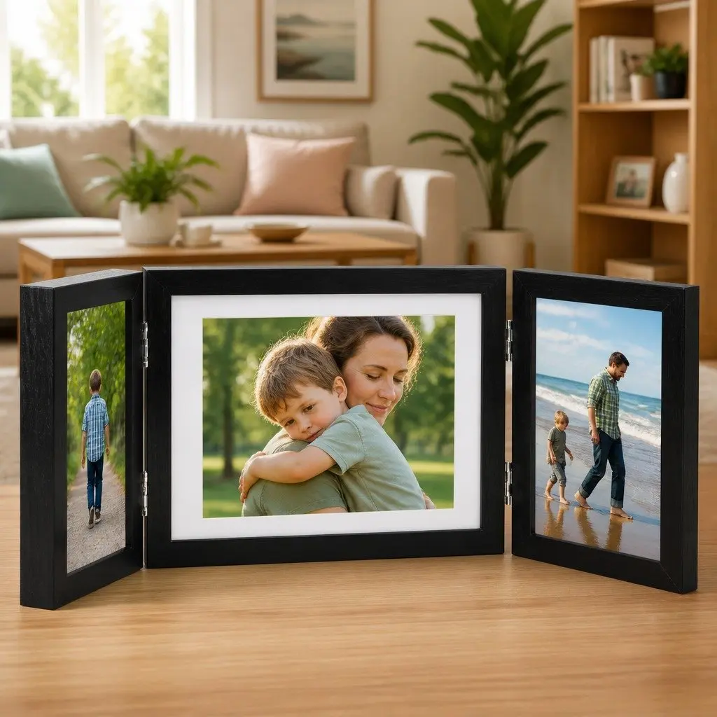 Trifold Photo Frame Collage Black 22x15cm 10x15cm