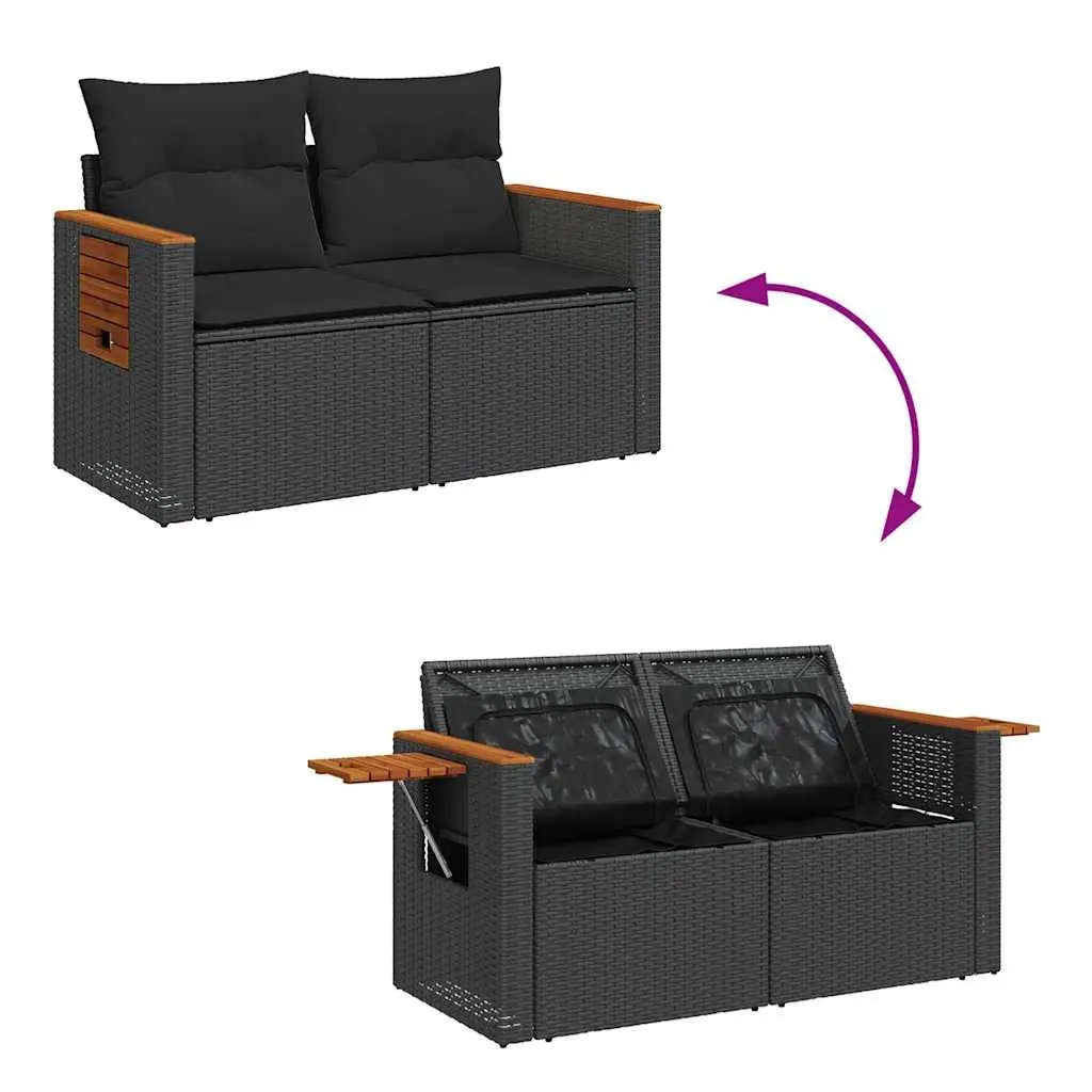 9 Piece Garden Sofa Set Outdoor Patio Furniture Black Poly Rattan with Cushions