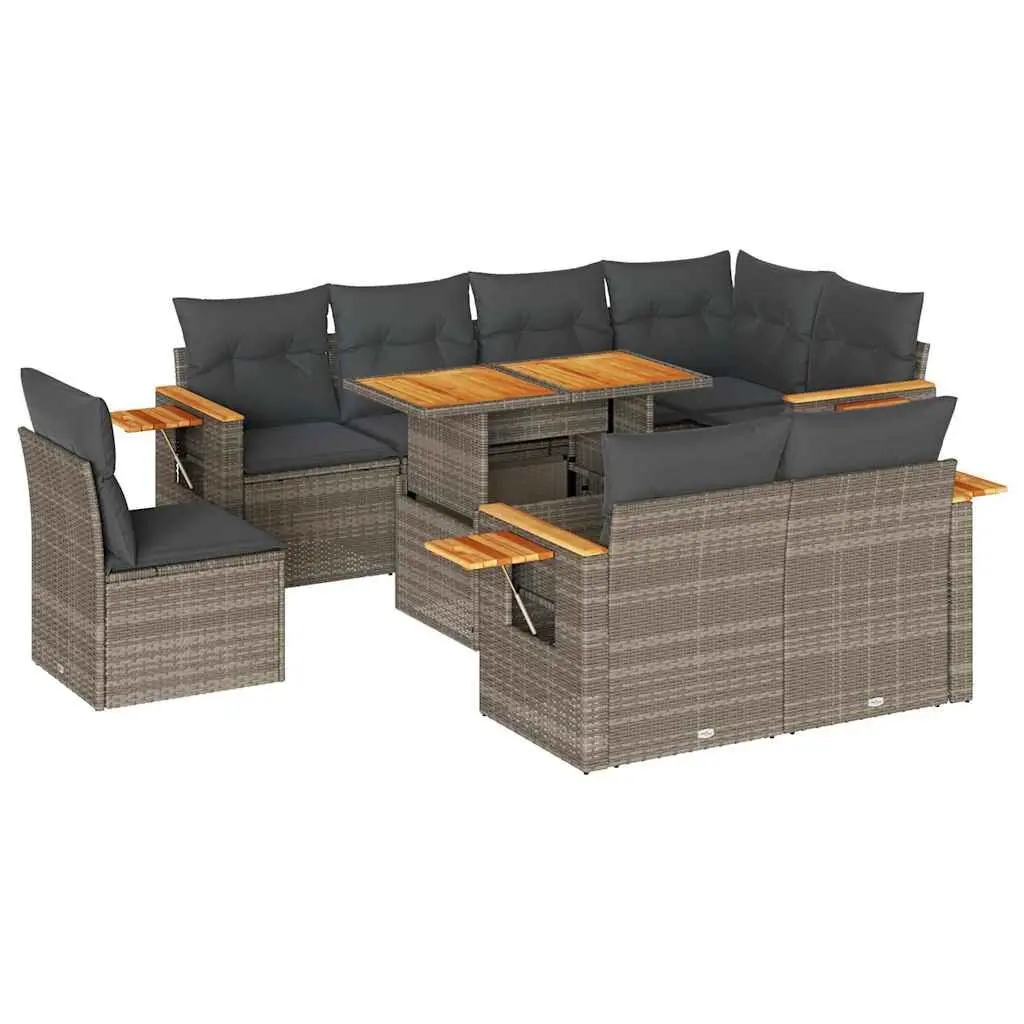 Garden Sofa Set 9 Piece Outdoor Furniture Grey Poly Rattan Cushions Storage
