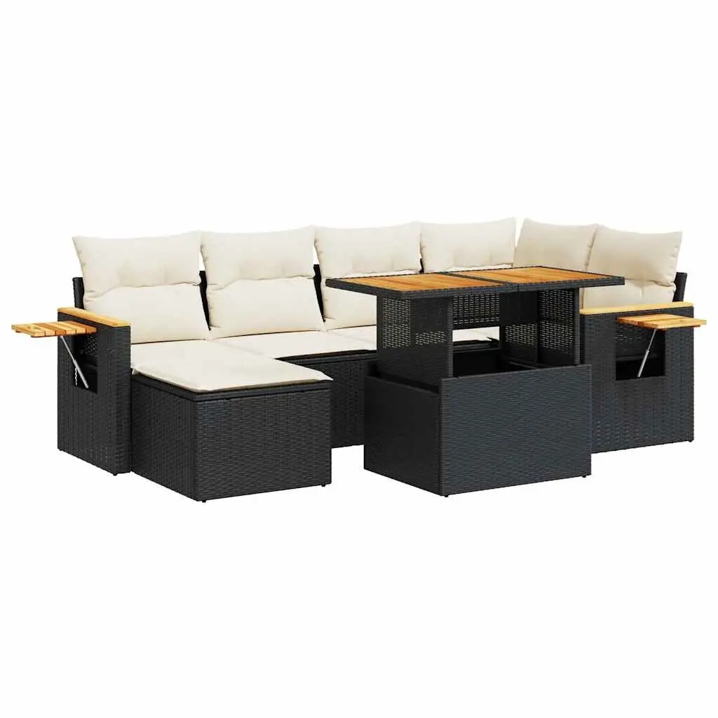 Outdoor Furniture 7 Piece Modular Sofa Set Black PE Rattan with Cushions and Storage