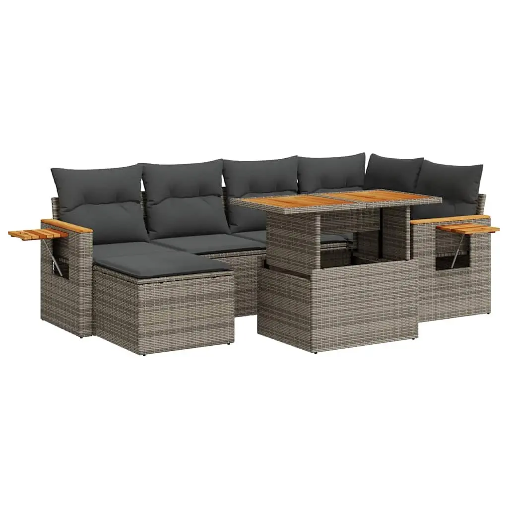 Grey Modular Outdoor Sofa Set with 7 Pieces PE Rattan Frame Removable Cushions and Storage Function